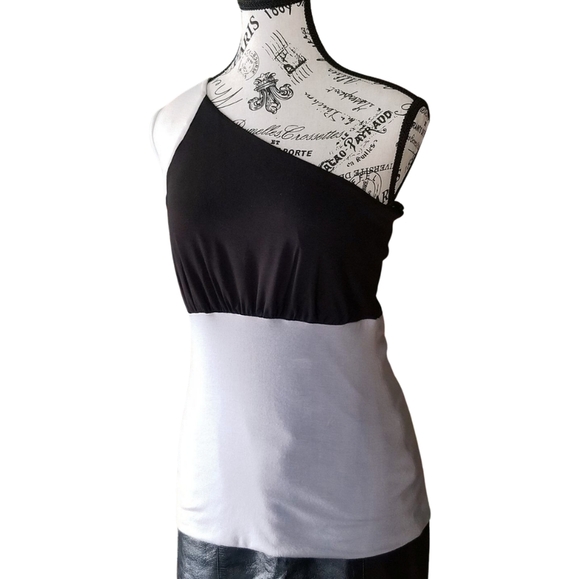 NWT Lux & Luster one shoulder color block tank top two tone - Picture 4 of 8